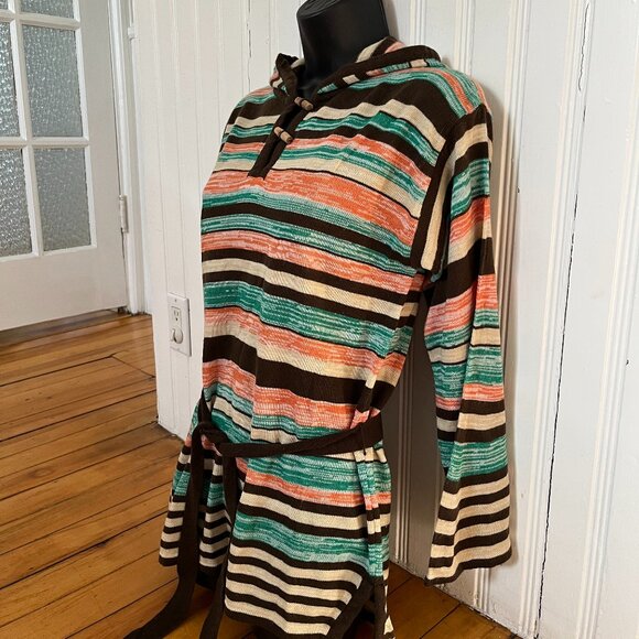 Vintage 70's Striped Hooded Tunic with Bell Sleeves, Size 38 (US S) - Picture 4 of 13